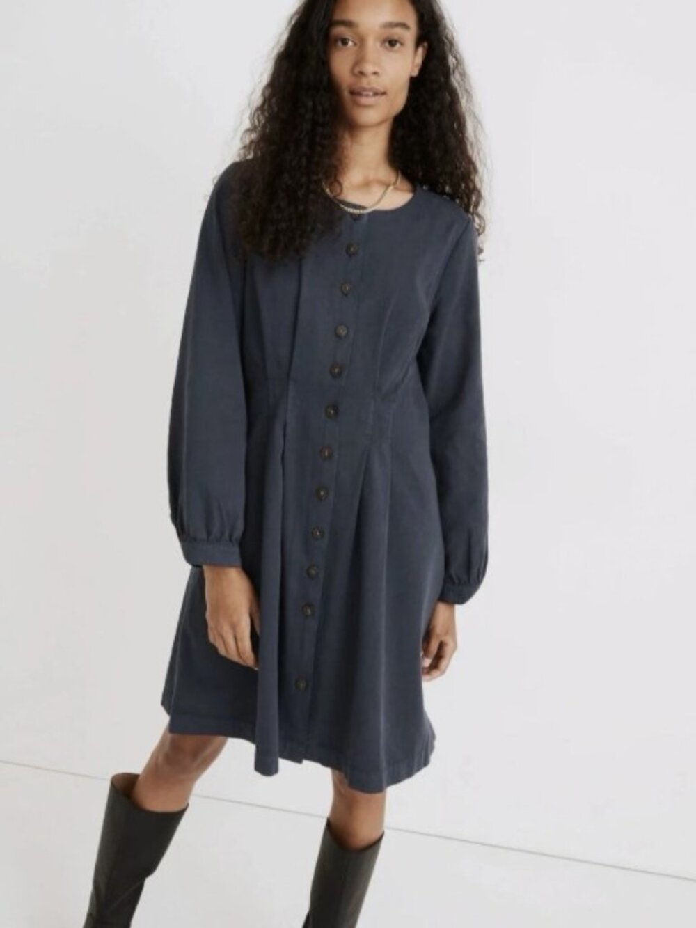 Madewell (Re)sponsible Mini Dress Button Front Size 8 Navy Blue